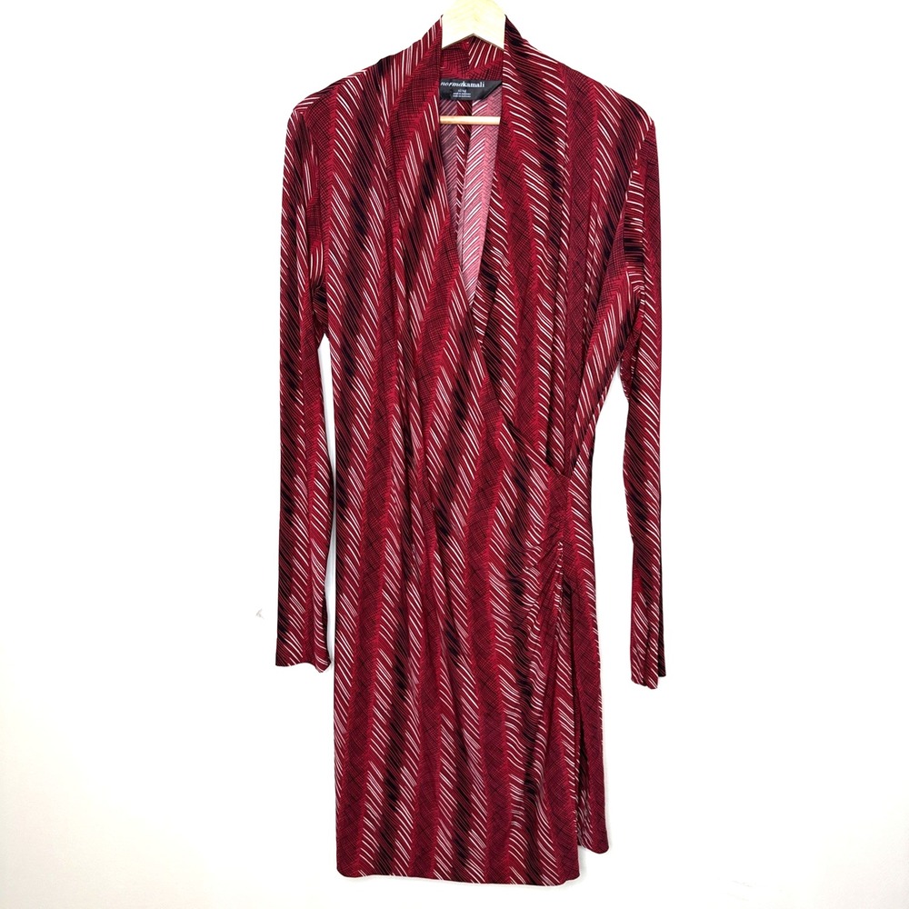Norma Kamali Ruched Wrap Dress Long Sleeve Stretch Old Money V Neck Women's XL